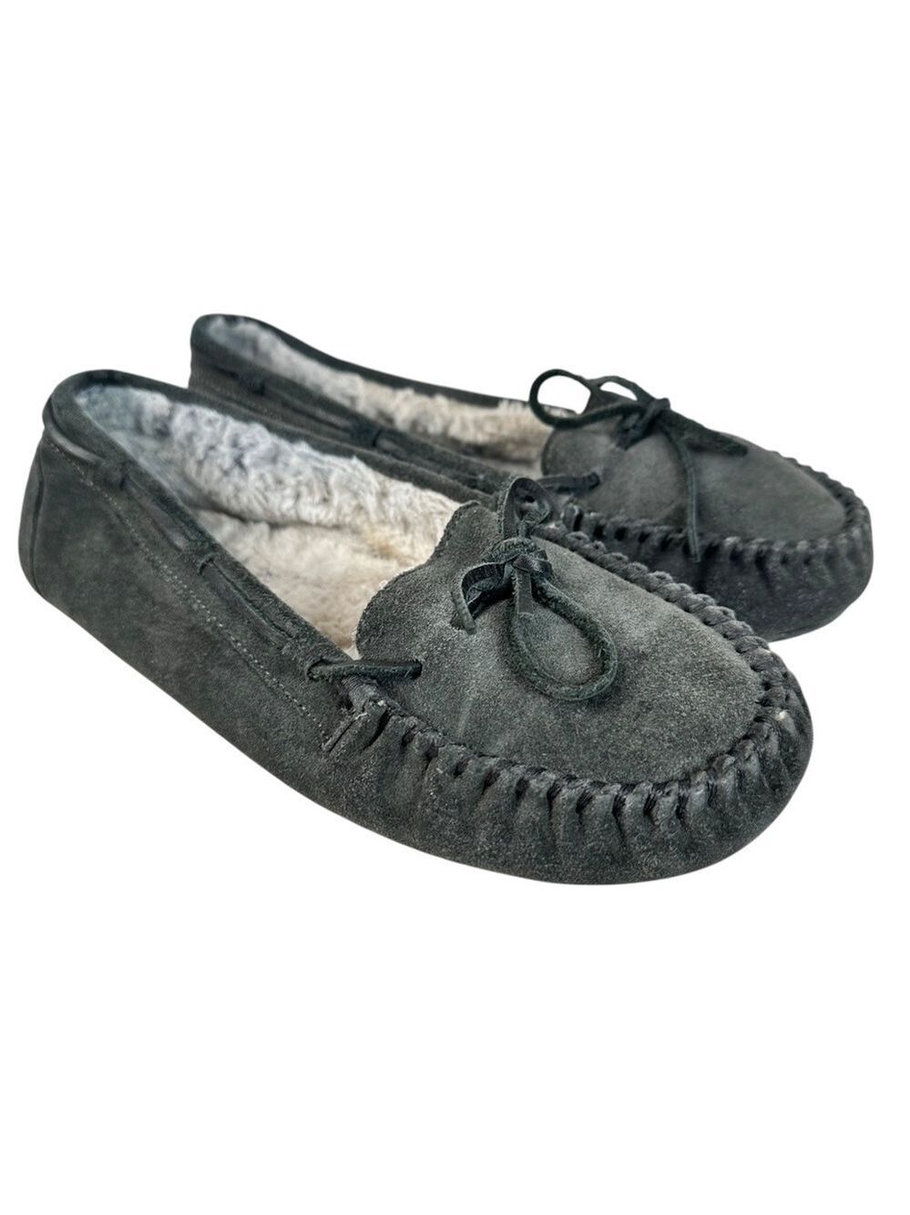 "Minnetonka Slippers 4050 Faux Fur Suede Grey Women’s Size 10 CozyCore Casual